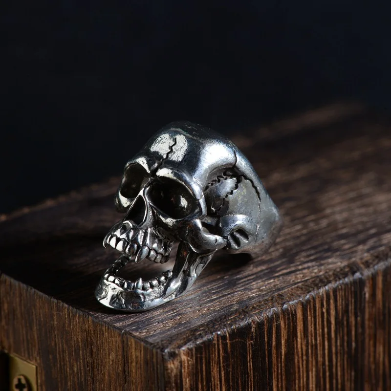 

FNJ 925 Silver Punk Skull Ring New Fashion Skeleton S925 Sterling Thai Silver Rings for Men Jewelry Adjustable USA Size 8-11