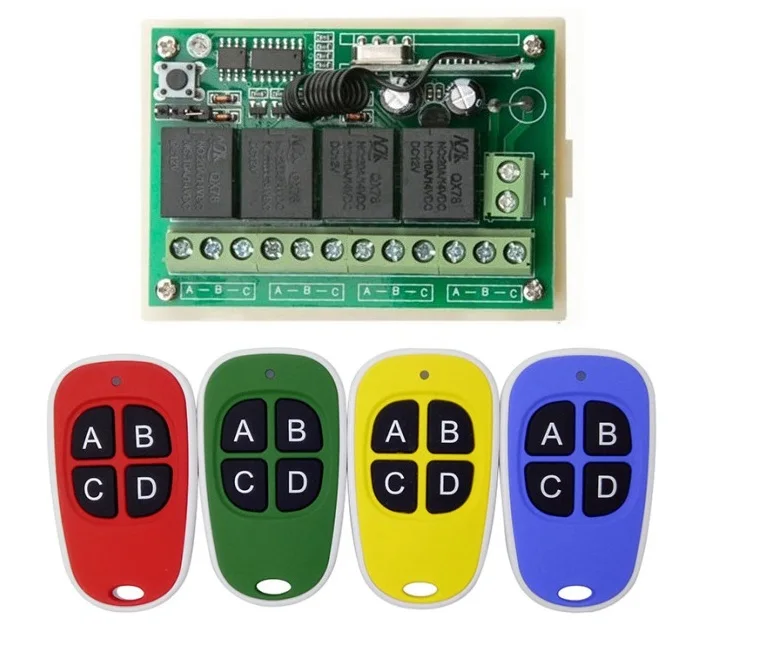 DC24V DC 12V 4CH RF Wireless Remote Control Switch System With 4PCS mixture color Transmitter + 1pcs Receiver
DC24V DC 12V 4CH RF Wireless Remote Control Switch System With 4PCS mixture color Transmitter + 1pcs Receiver