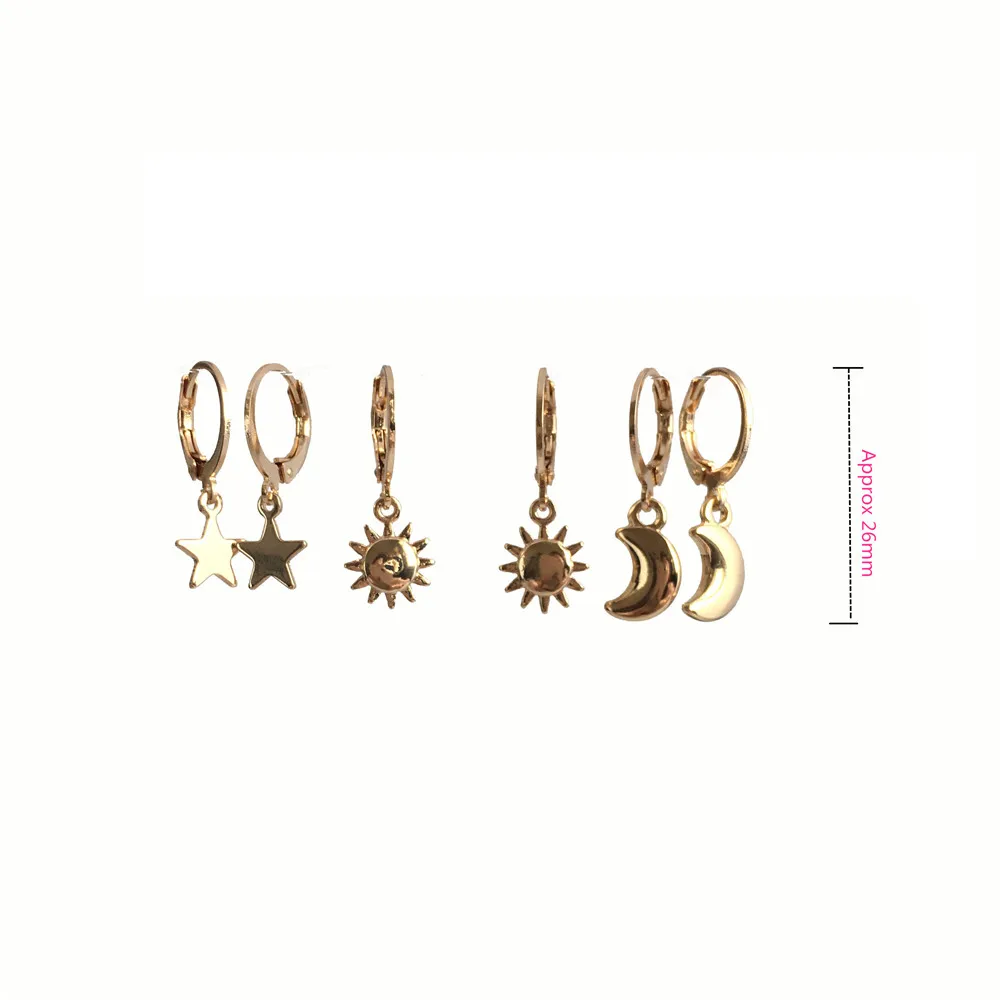 2019 New Fashion Chic Women Girl Daily Earring Set High Qualiy Gold Color Sun Moon Star Stone 6 Pair Drop Dangle Earring Set
2019 New Fashion Chic Women Girl Daily Earring Set High Qualiy Gold Color Sun Moon Star Stone 6 Pair Drop Dangle Earring Set