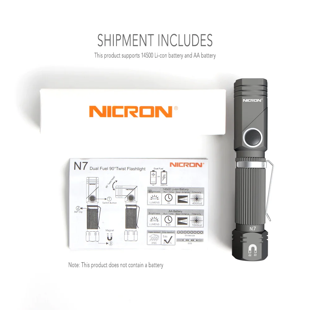 NICRON Dual Fuel Corner Led Flashlight Handfree Waterproof Magnetic Tactical Flashlight Mini LED Torch Light For Outdoor Camp N7
NICRON Dual Fuel Corner Led Flashlight Handfree Waterproof Magnetic Tactical Flashlight Mini LED Torch Light For Outdoor Camp N7