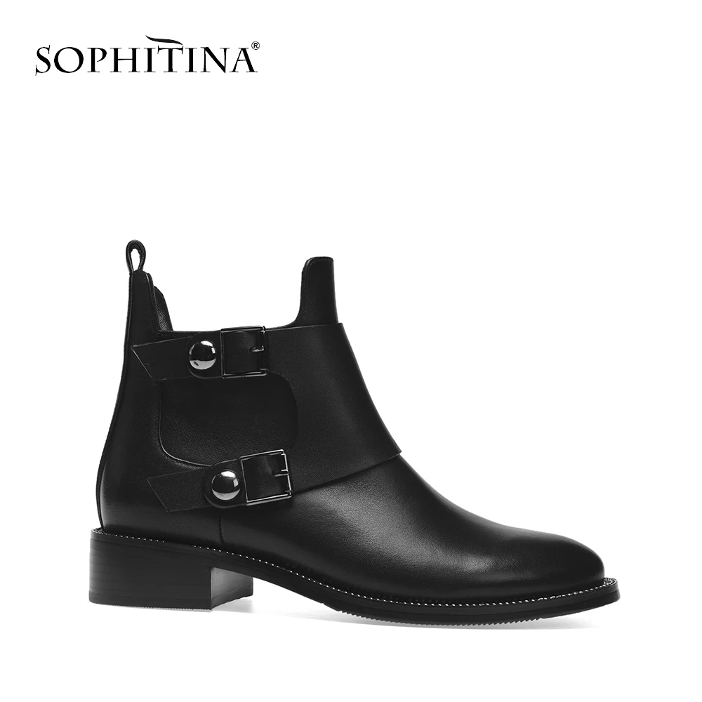 SOPHITINA Women Square Heels Ankle Boots Basic Metal Decoration Round Toe Cow Leather Shoes Handmade Warm Boots For Winter B72
SOPHITINA Women Square Heels Ankle Boots Basic Metal Decoration Round Toe Cow Leather Shoes Handmade Warm Boots For Winter B72