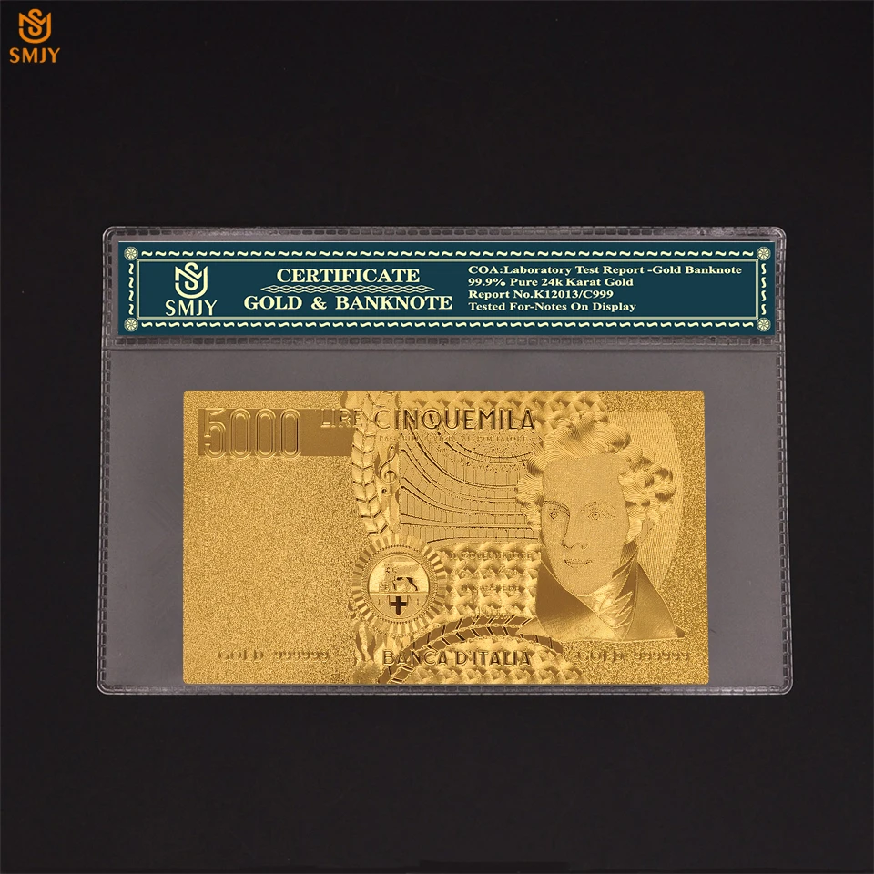 World Currency Paper Italy 5000 Lira in 24k Gold Fake Banknotes Bill Souvenir Gift Collections
World Currency Paper Italy 5000 Lira in 24k Gold Fake Banknotes Bill Souvenir Gift Collections
