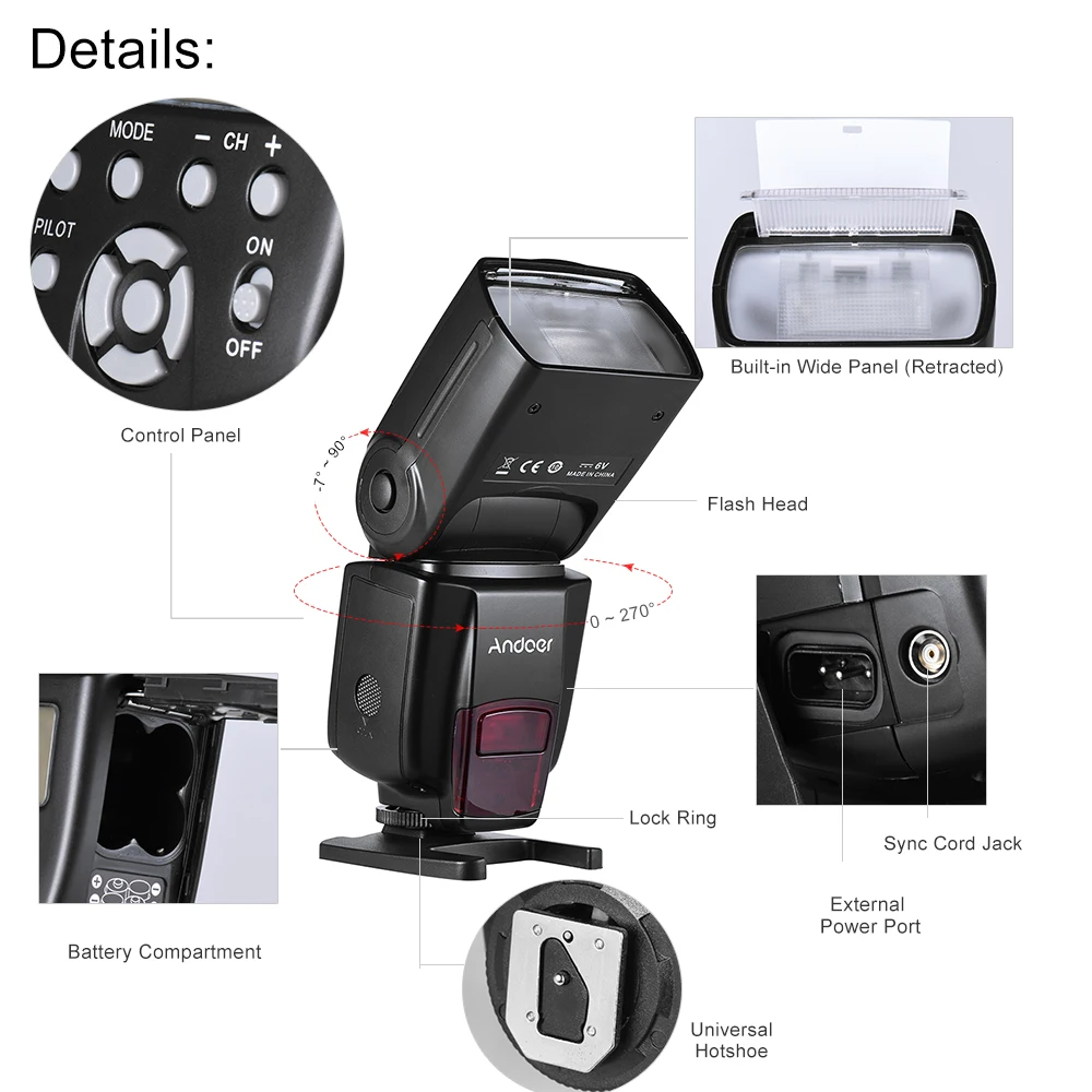 Andoer AD560 2.4G Wireless On-camera Slave Flash Speedlite for Canon Nikon Olympus Pentax Sony A7 II A7S A7R | Электроника