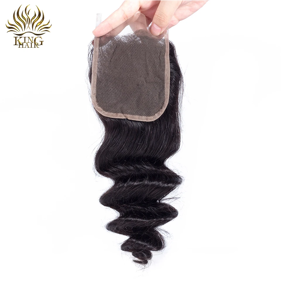 King Loose Wave Bundles With Closure 3 Brazilian Hair Weave 4 Pc Remy extensions Human | Шиньоны и парики