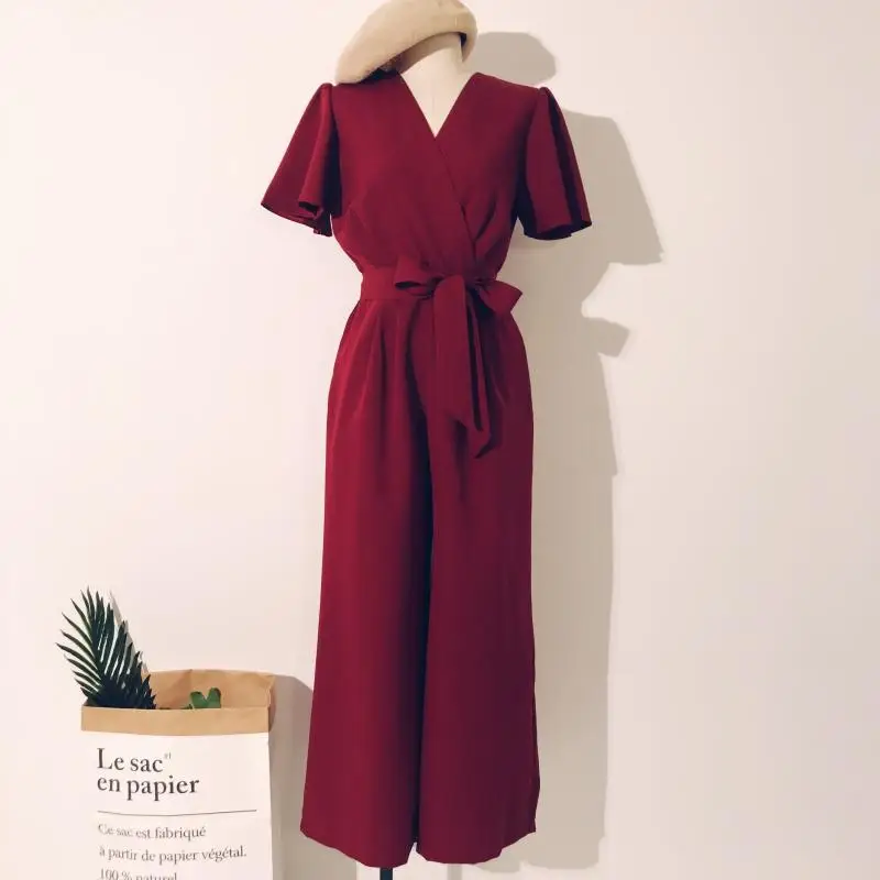 Women's spring summer vintage solid color Playsuits Lady's high waist Wide leg pants beach vacation Jumpsuits TB1072
Women's spring summer vintage solid color Playsuits Lady's high waist Wide leg pants beach vacation Jumpsuits TB1072