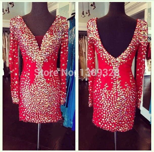 Elegant Sheath Sexy V-neck Red Short Cocktail Dress 2019 Crystals Long Sleeve Backless Prom Gown Special Occasion Dress
Elegant Sheath Sexy V-neck Red Short Cocktail Dress 2019 Crystals Long Sleeve Backless Prom Gown Special Occasion Dress