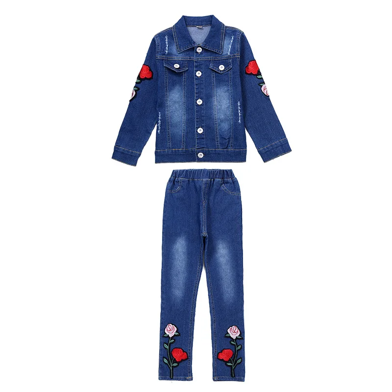 Girls Denim Clothing Set Autumn Spring Jean Jacket+Denim Pants Jeans 2pcs Floral Embroidery Children
Girls Denim Clothing Set Autumn Spring Jean Jacket+Denim Pants Jeans 2pcs Floral Embroidery Children