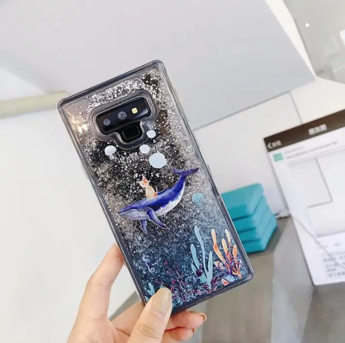Модный Блестящий чехол с Китом и акулой жидкий силиконовый для Samsung Galaxy J3 J5 J7 A5 A3 A7