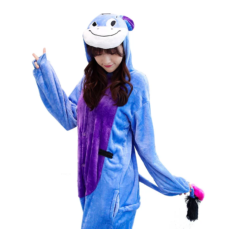 

Kigurumi Donkey Blue Pajama Adult Animal Onesies for Women Men Couple Winter Pajamas Kegurumi Sleepwear Flannel Pijamas pyjama