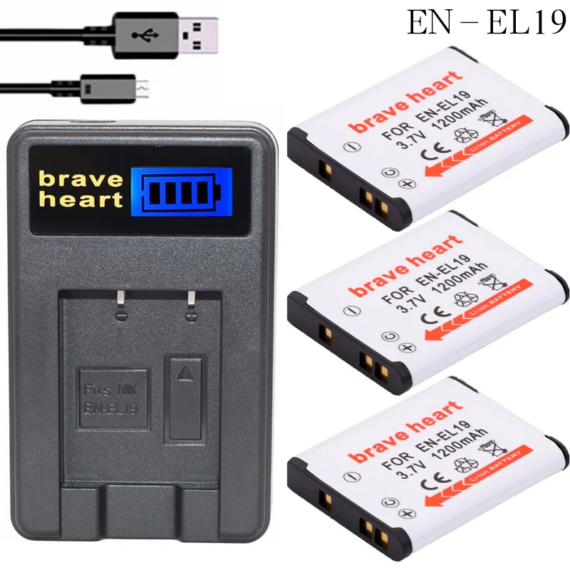 3 шт. EN-EL19 RU EL19 Батарея + USB Dual Зарядное устройство для цифровой камеры Nikon Coolpix S3100
