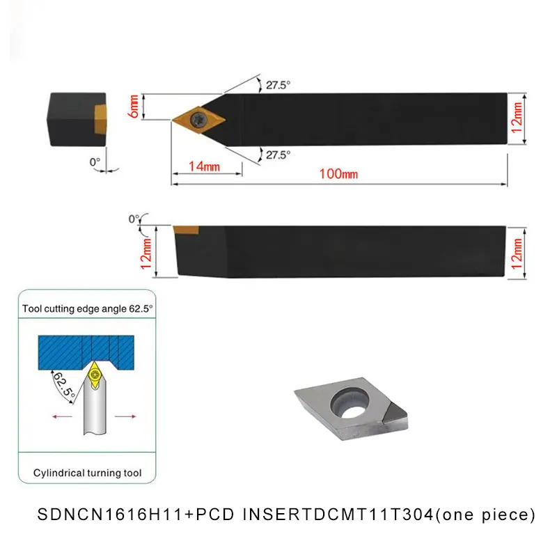 SDNCN1616H11 + DCMT11T304 PCD вставка 1 шт. фреза с ЧПУ металлический индексируемый внешний