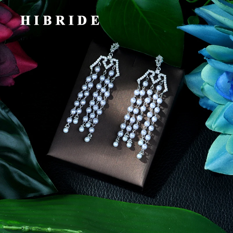 HIBRIDE Trendy Luxury Long Tassels Dangle Earrings for Women Wedding Cubic Zircon African Dubai Bridal Pearl Earring E-69
HIBRIDE Trendy Luxury Long Tassels Dangle Earrings for Women Wedding Cubic Zircon African Dubai Bridal Pearl Earring E-69