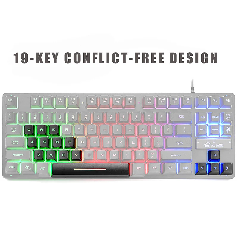 Проводная игровая клавиатура ZIYOU LANG 87 клавиш Rgb Смешанная подсветка светящаяся