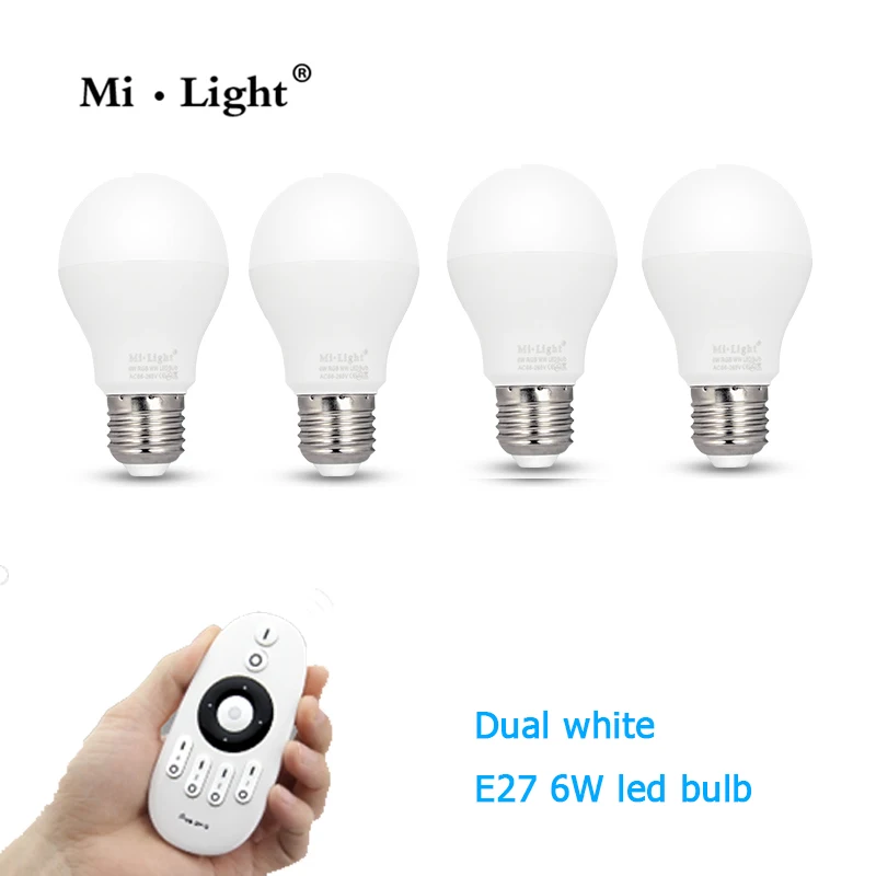 Milight светодиодный двойная белая лампа 6 Вт E27 Базовая CCT AC85 265V & четыре зоны пульта