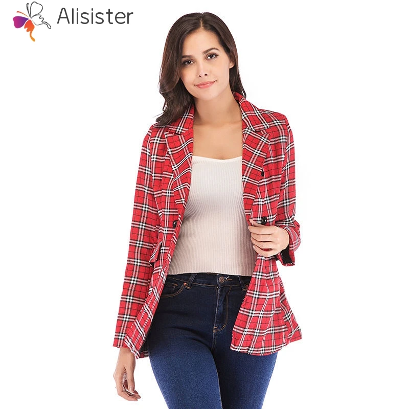 Women Vintage Double Breasted Plaid Jacket Autumn Fashion Long Sleeve Slim Fit Suit Coat Office Ladies Coats Blouse
Women Vintage Double Breasted Plaid Jacket Autumn Fashion Long Sleeve Slim Fit Suit Coat Office Ladies Coats Blouse
