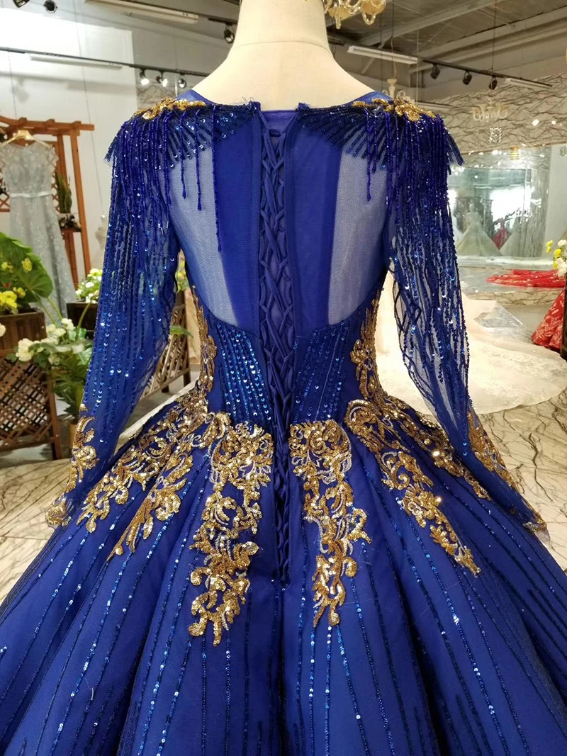 HTL138 Swollen Blue Evening Dresses 2020 O Neck Long Tulle Sleeves Lace Up Back Ball Gown Prom Dresses With Golden Sequins
HTL138 Swollen Blue Evening Dresses 2020 O Neck Long Tulle Sleeves Lace Up Back Ball Gown Prom Dresses With Golden Sequins