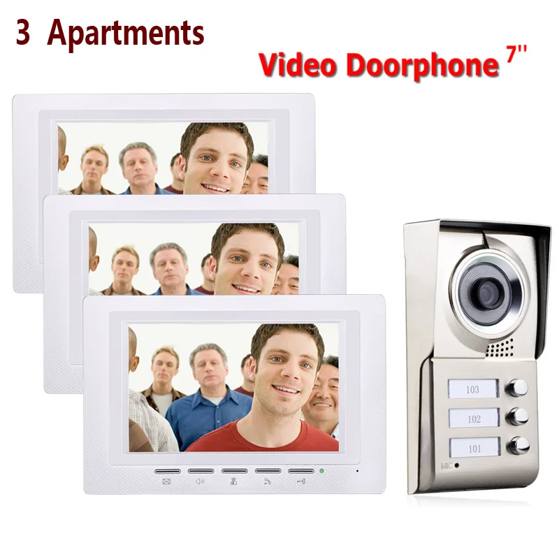 7inch 3 Units Apartments Intercom System Video Intercom Video Door Phone Kit IR-CUT HD 1000TVL Camera Doorbell Camera
7inch 3 Units Apartments Intercom System Video Intercom Video Door Phone Kit IR-CUT HD 1000TVL Camera Doorbell Camera