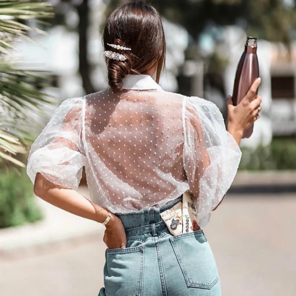 Uguest tops Chiffon Lace White Lace Shirt Turn-down Collar Lantern Sleeve Button Polka Dot T-shirts Black Summer Tops
Uguest tops Chiffon Lace White Lace Shirt Turn-down Collar Lantern Sleeve Button Polka Dot T-shirts Black Summer Tops