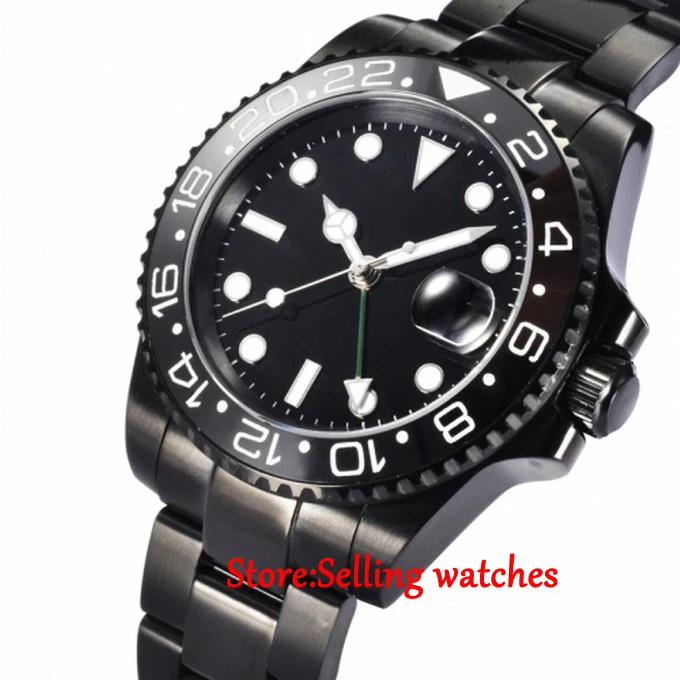 

40mm Parnis PVD Sapphire Ceramic Bezel Green GMT Hands Mens Automatic Watches
