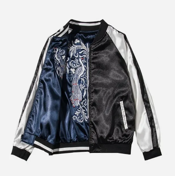 Spring Autumn Clothes Silk Satin Baseball Jackets Men and Women Both Sides Wear Bomber Jacket Heavy Embroidered Couples Jackets
Spring Autumn Clothes Silk Satin Baseball Jackets Men and Women Both Sides Wear Bomber Jacket Heavy Embroidered Couples Jackets