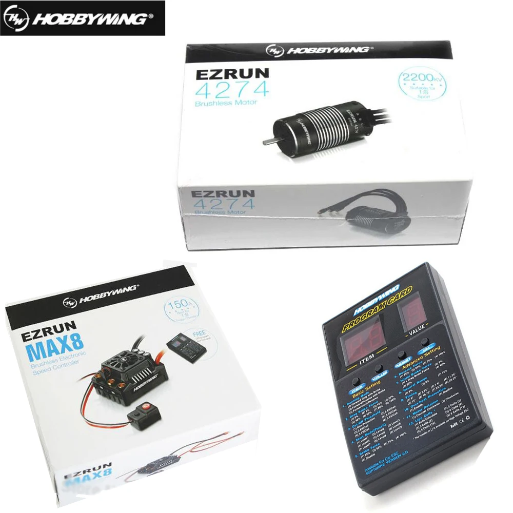 Hobbywing EzRun Max8 v3 Waterproof Brushless ESC T / TRX Plug + 4274 2200KV Motor +LED Programing card for 1/8 RC Car Truck
Hobbywing EzRun Max8 v3 Waterproof Brushless ESC T / TRX Plug + 4274 2200KV Motor +LED Programing card for 1/8 RC Car Truck