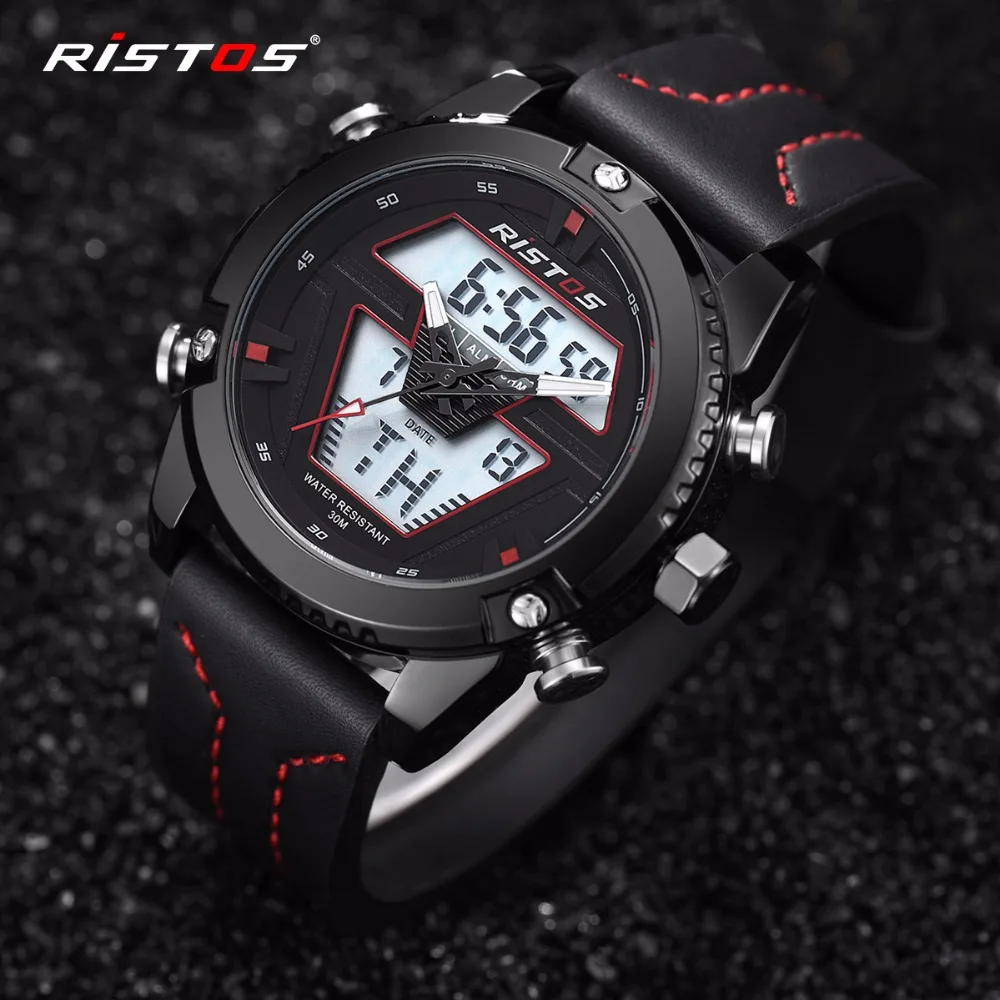 RISTOS мужские спортивные часы аналоговые наручные многофункциональные с