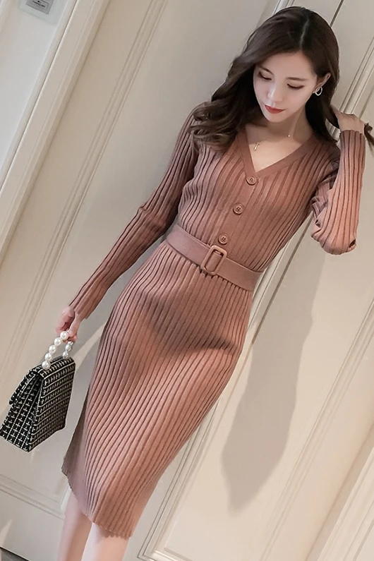 2018 New Autumn Fashion Warm Sweater Dress Women Sexy Slim Bodycon Dress Female V-neck Long Sleeve Knitted Dress Vestidos
2018 New Autumn Fashion Warm Sweater Dress Women Sexy Slim Bodycon Dress Female V-neck Long Sleeve Knitted Dress Vestidos