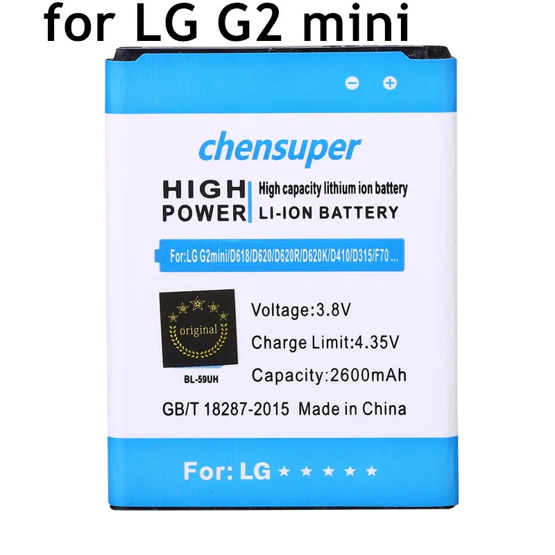 Новый аккумулятор chensuper 100% 2600 мА · ч BL-59UH для LG G2 mini D620 D620R D620K D618 D315 F70 D410 L65 D285
Новый аккумулятор chensuper 100% 2600 мА · ч BL-59UH для LG G2 mini D620 D620R D620K D618 D315 F70 D410 L65 D285