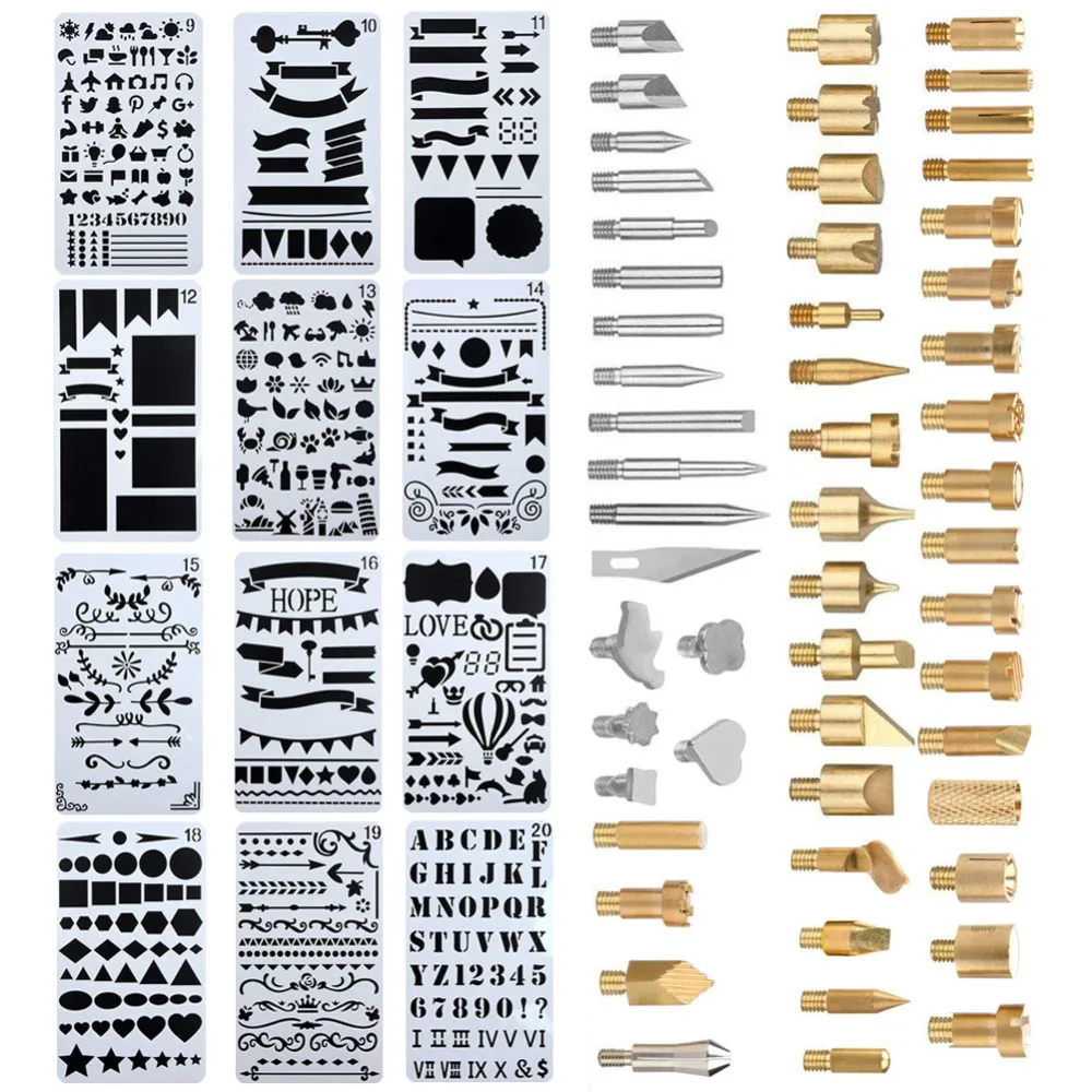 53pcs Adjustable Engraving Head Soldering Iron Set Kit Carving Tool Soldering Welding AND 12pcs DIY Drawing Template Kit New
53pcs Adjustable Engraving Head Soldering Iron Set Kit Carving Tool Soldering Welding AND 12pcs DIY Drawing Template Kit New