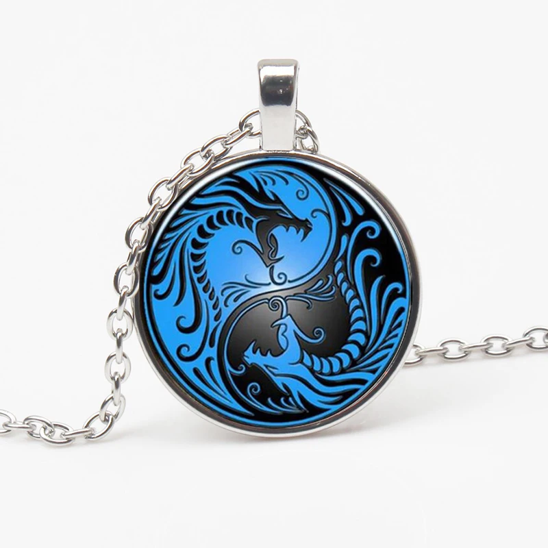 Vintage Blue Dragon and Yin Yang Taiji Religious Pendant Necklace Glass Necklace European New Men Women Jewelry Gift Souvenir
Vintage Blue Dragon and Yin Yang Taiji Religious Pendant Necklace Glass Necklace European New Men Women Jewelry Gift Souvenir