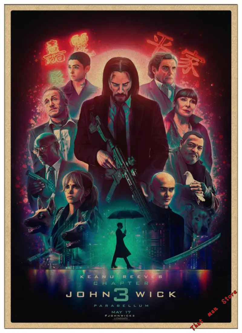 John Wick 1 2 3 плакат с фильмом стикер на стену крафт-бумага винтажный настенный из