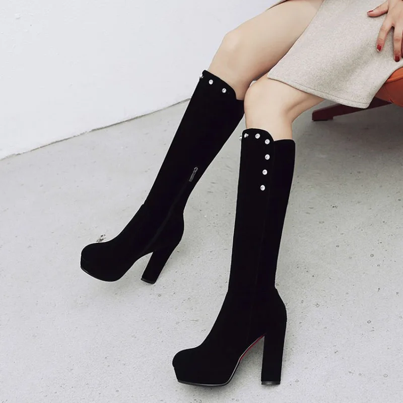 Winter Women Lady Shoes Long Boots Knee High Boots Flock Nubuck Zip Round Toe High Square Heels Big Size Solid Platform Crystal
Winter Women Lady Shoes Long Boots Knee High Boots Flock Nubuck Zip Round Toe High Square Heels Big Size Solid Platform Crystal