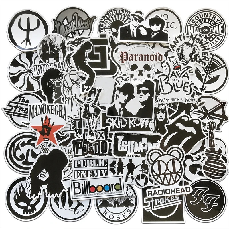 AQK 50 шт./лот рок-ролл Группа музыкальные черные и белые наклейки в стиле панк