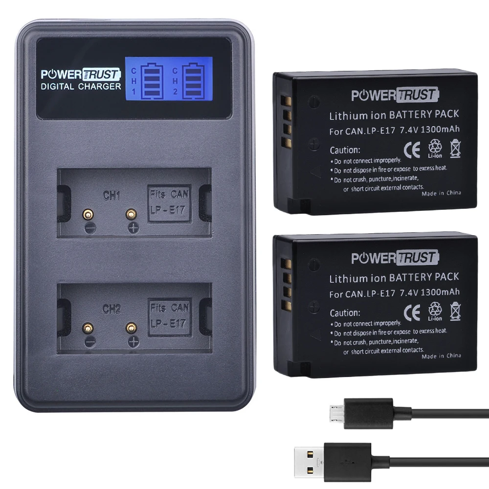 

2X LP-E17 LPE17 LP E17 Batteries + LCD USB Dual Charger for Canon EOS M3 M5 M6 Rebel T6i T6s T7i 750D 760D 800D 8000D Kiss X8i