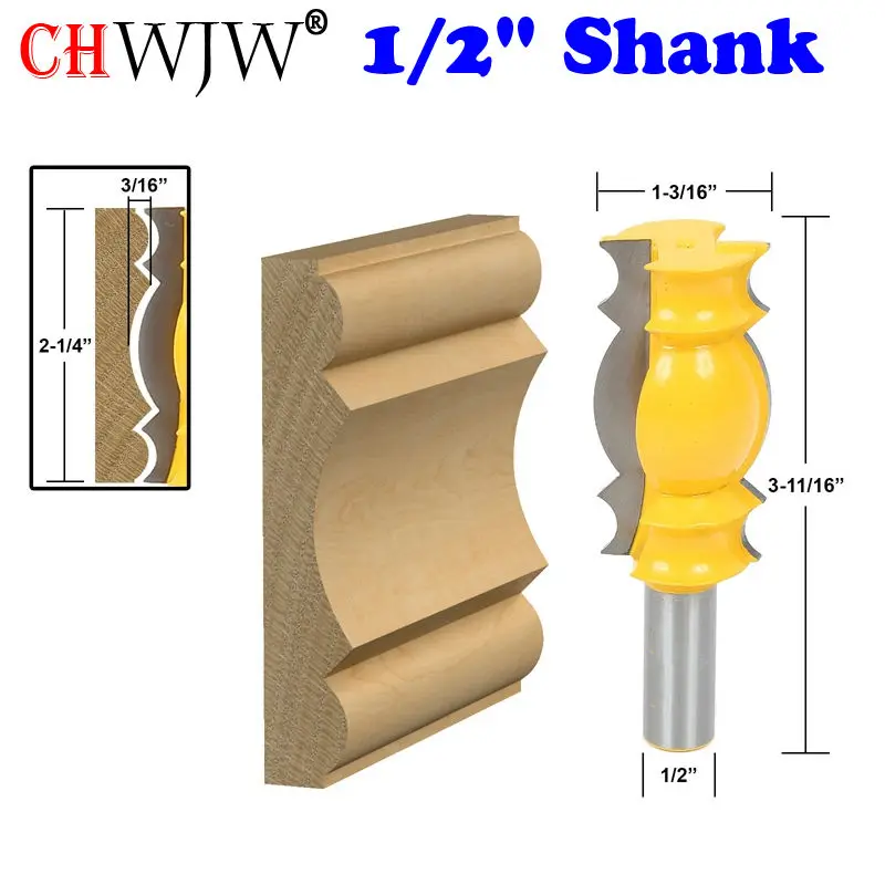 1pc 1/2" Shank Large Crown Molding Router Bit Line knife Tenon Cutter for Woodworking Tools