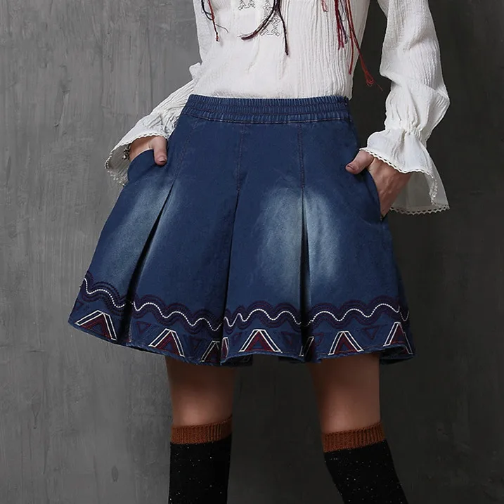 Юбка женская винтажная эластичная с вышивкой|saia feminina|vintage denim skirtsdenim skirt |