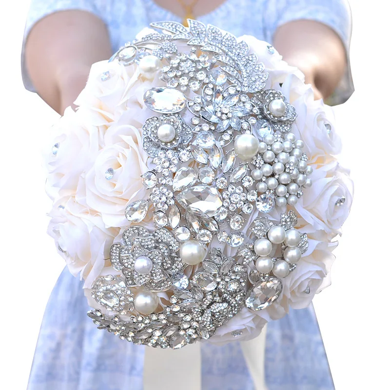 

Роскошный свадебный букет из кристаллов белый свадебный букет серебряные ювелирные изделия Свадебные цветы Свадебные аксессуары Ramo de la boda