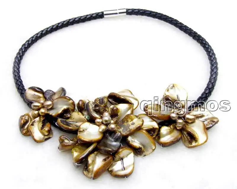 Big 1 piece 70mm and 2 piece 50mm Brown Baroque Shell Flower and Natural Pearl pendant Black 6mm Rope 18'' Necklace-nec6332
Big 1 piece 70mm and 2 piece 50mm Brown Baroque Shell Flower and Natural Pearl pendant Black 6mm Rope 18'' Necklace-nec6332
