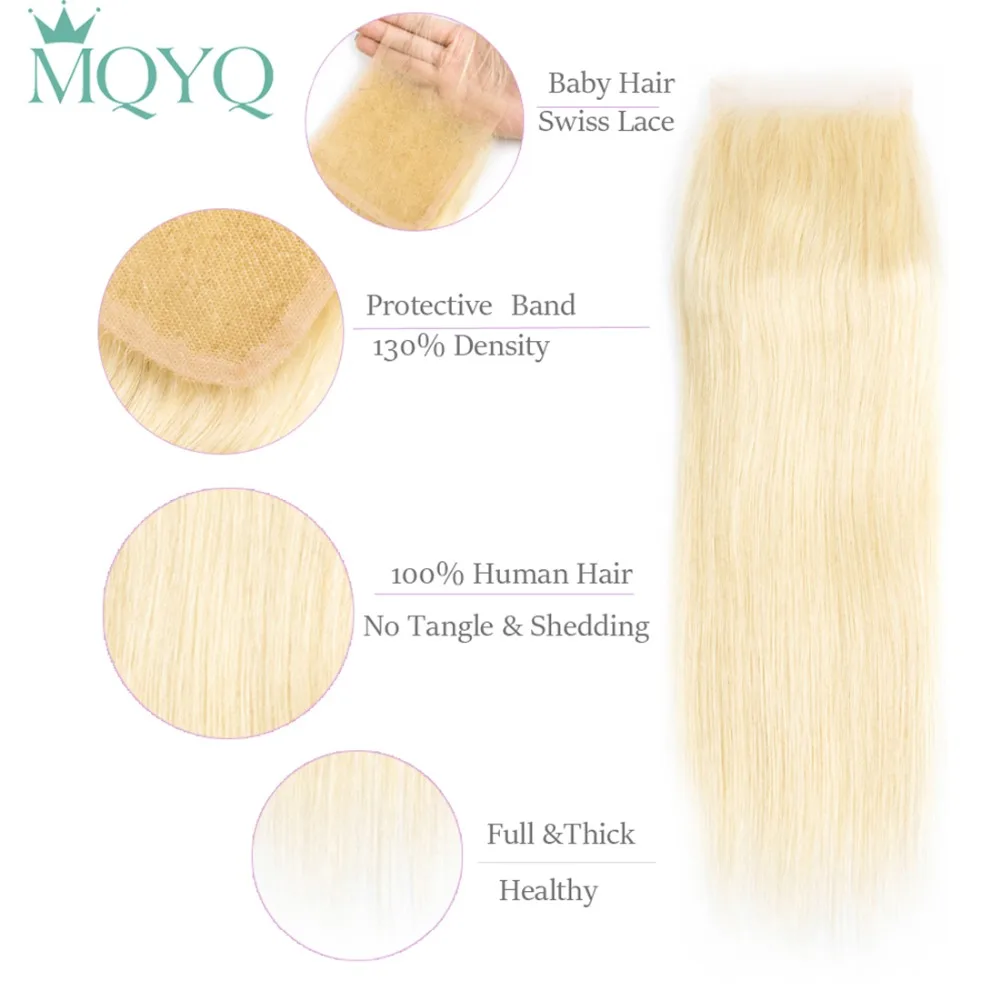MQYQ прямые волосы славянского происхождения 3 пучка с закрытием 613 блонд