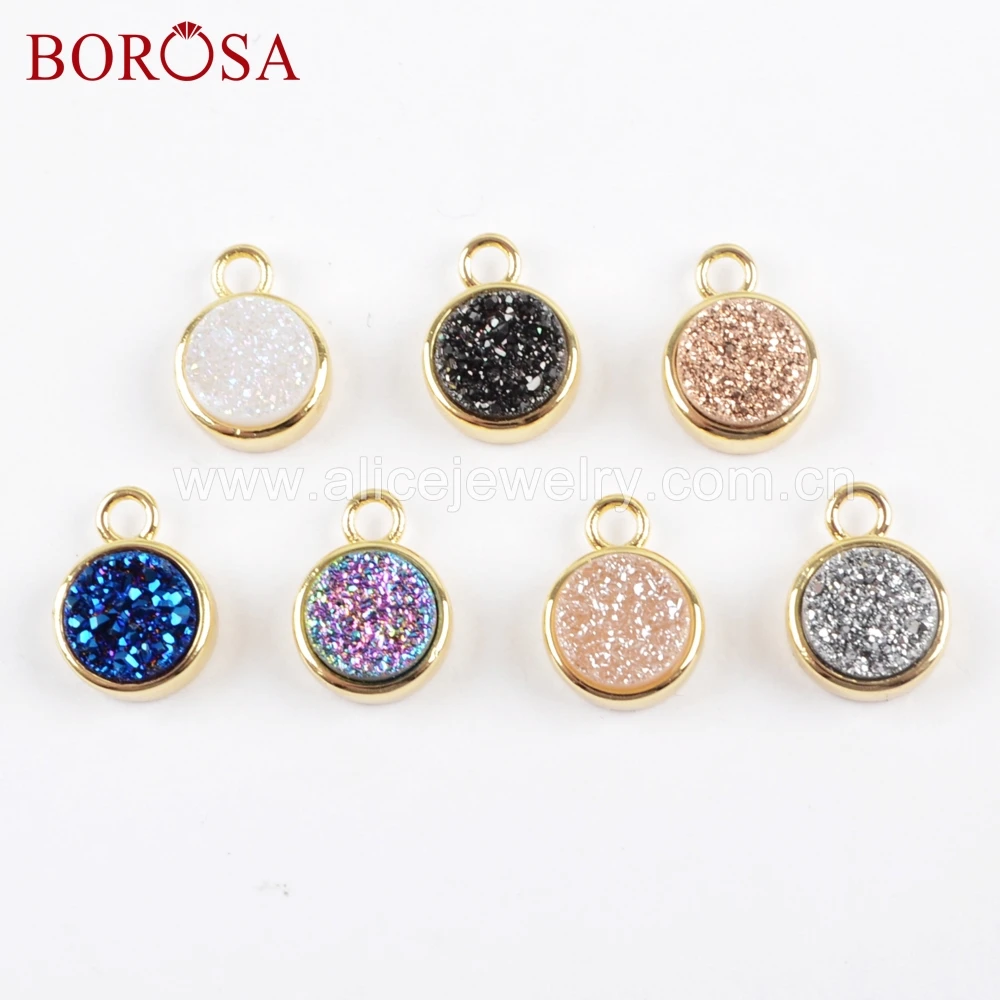 BOROSA 10PCS 9mm Round Gold Plated Natural Agates Titanium Rainbow Druzy Charm Pendant Drusy Earring Necklace Jewelry ZG0357
BOROSA 10PCS 9mm Round Gold Plated Natural Agates Titanium Rainbow Druzy Charm Pendant Drusy Earring Necklace Jewelry ZG0357