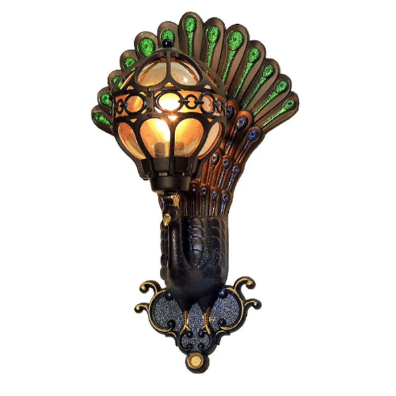 American retro peacock open screen design outdoor wall lamp European aluminum waterproof brown glass ball LED E27 corridor light
American retro peacock open screen design outdoor wall lamp European aluminum waterproof brown glass ball LED E27 corridor light