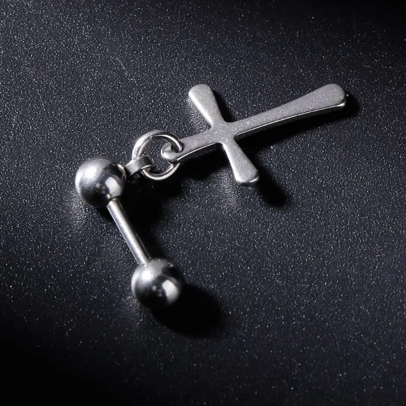 1pc Punk Earrings Cross Pendant Barbell Charms Dangle Women Men Male Jewelry Ear Stud Gifts Anti Allergy Titanium Steel Personal | Украшения
