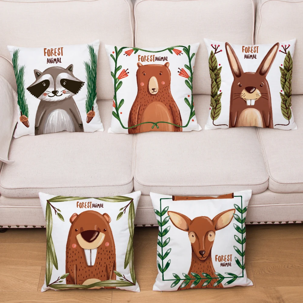 

Nodic Cute Cartoon Forest Animal Cushion Cover Soft Short Plush Pillow Covers 45*45cm Throw Pillows Cases Home Decor Pillowcase