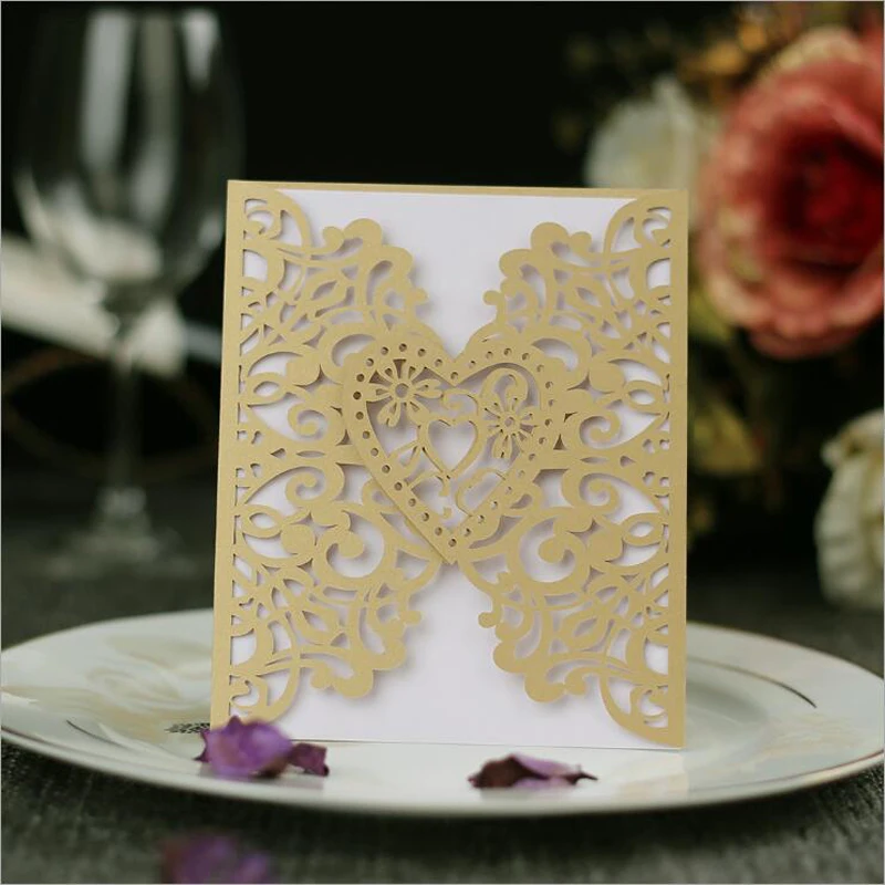 (100 pieces/lot) Laser Cut Heart Gold Engagement Invitation Card Hollow Out Floral Customized Printing Wedding Invitations IC110
(100 pieces/lot) Laser Cut Heart Gold Engagement Invitation Card Hollow Out Floral Customized Printing Wedding Invitations IC110