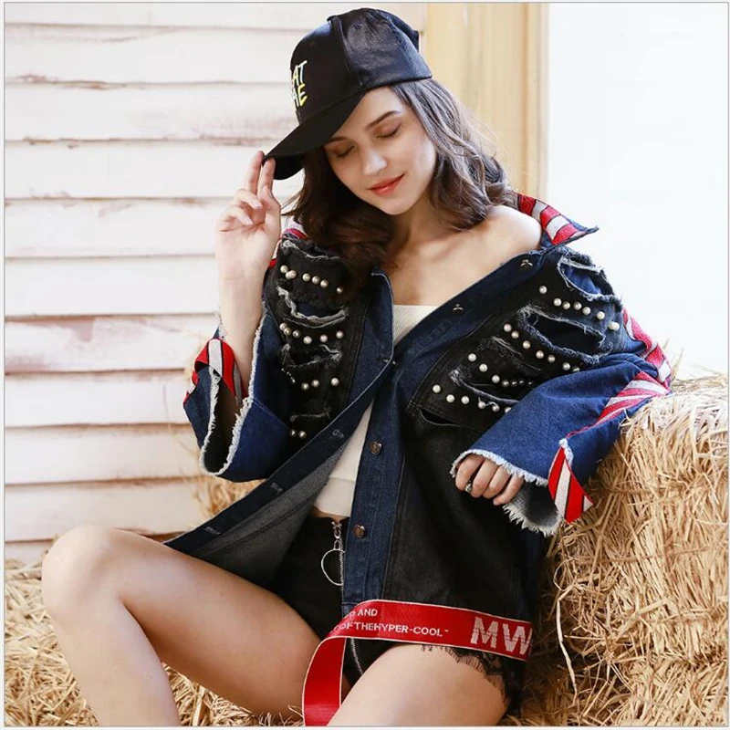 Spring and Autumn Women's Loose Embroidered Denim Jacket matching Pearl Beaded Denim tops Women clothing Casacos Feminino G236
Spring and Autumn Women's Loose Embroidered Denim Jacket matching Pearl Beaded Denim tops Women clothing Casacos Feminino G236