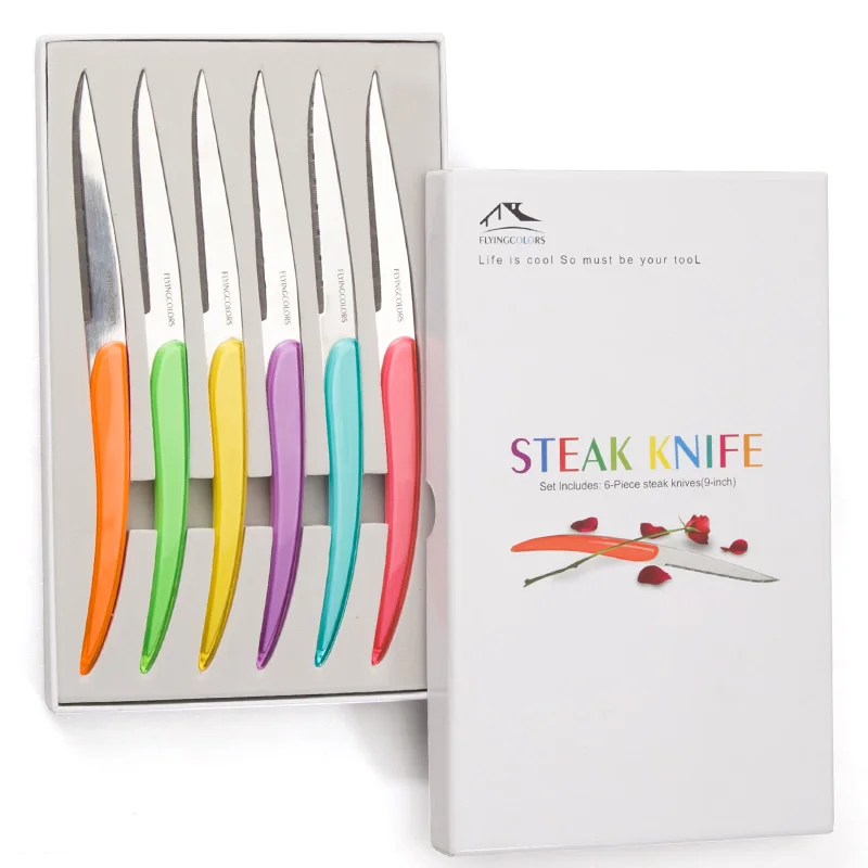 Christmas Gift 6pcs Steak Knives Acrylic Handled Dinner Knife Stainless steel Table Knives set Colored Flatware Restaurant Cafe
Christmas Gift 6pcs Steak Knives Acrylic Handled Dinner Knife Stainless steel Table Knives set Colored Flatware Restaurant Cafe