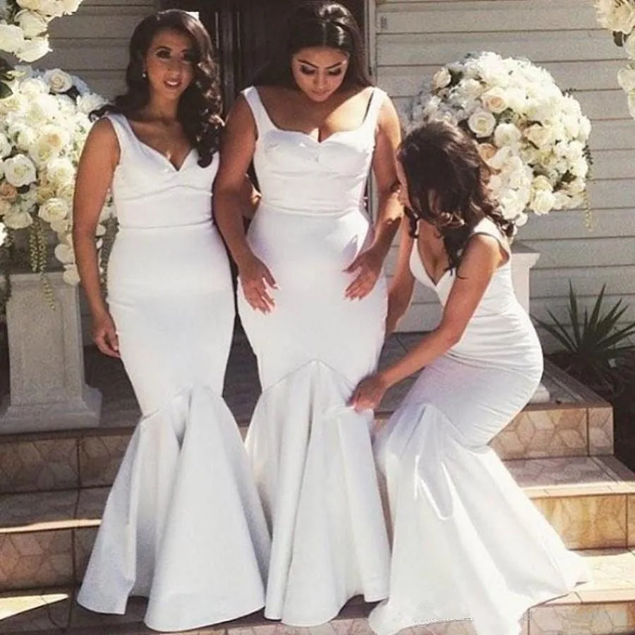 White Cheap Bridesmaid Dresses Under 50 Mermaid V-neck Satin Long Wedding Party Dresses For Women
White Cheap Bridesmaid Dresses Under 50 Mermaid V-neck Satin Long Wedding Party Dresses For Women
