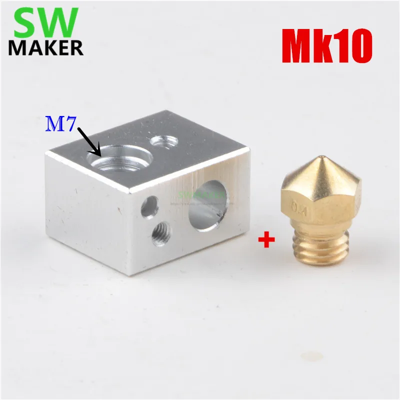 1set Special MK10 Heater Block with MK10 brass nozzle thread M7 for wanhao MK10 extruder 3D printer parts
1set Special MK10 Heater Block with MK10 brass nozzle thread M7 for wanhao MK10 extruder 3D printer parts