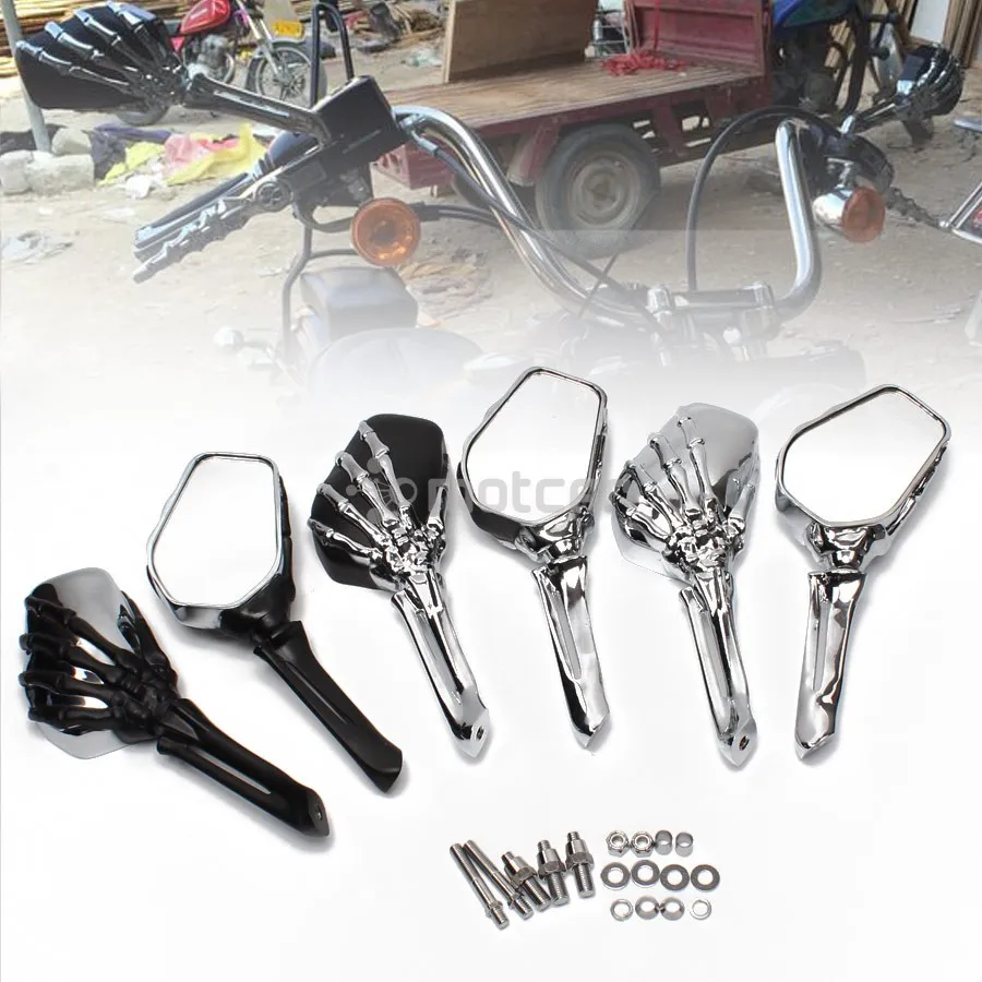 

10mm 8mm Aluminum Skull Hand Mirrors Rearview Mirror Bolts Universal For Harley Sportster Dyna Touring Softail Honda Yamaha