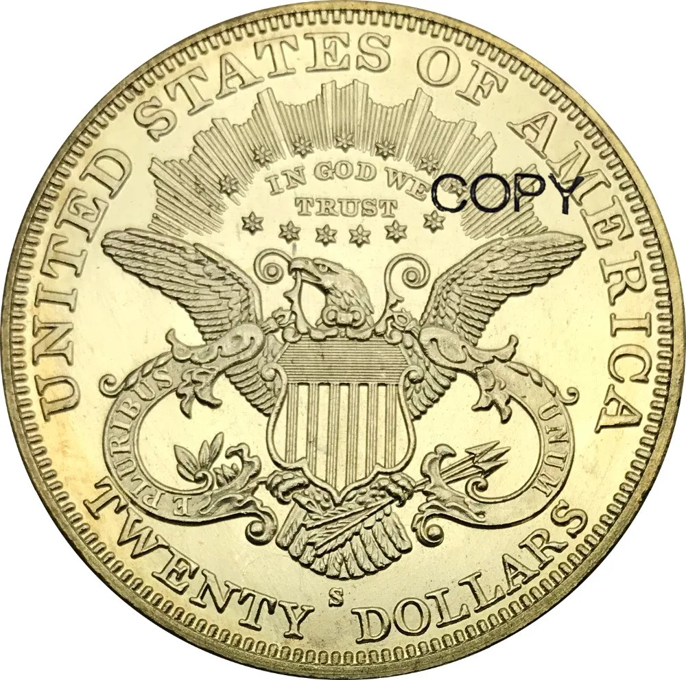 United States 1896 1896 s 20 Dollars Liberty Head Double Eagle with motto TWENTY DOLLARS Brass Metal Copy Coins
United States 1896 1896 s 20 Dollars Liberty Head Double Eagle with motto TWENTY DOLLARS Brass Metal Copy Coins